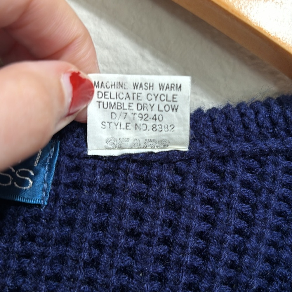 Thick chunky Susan Ess vintage Sears metal button navy blue cardigan medium - Picture 5 of 6